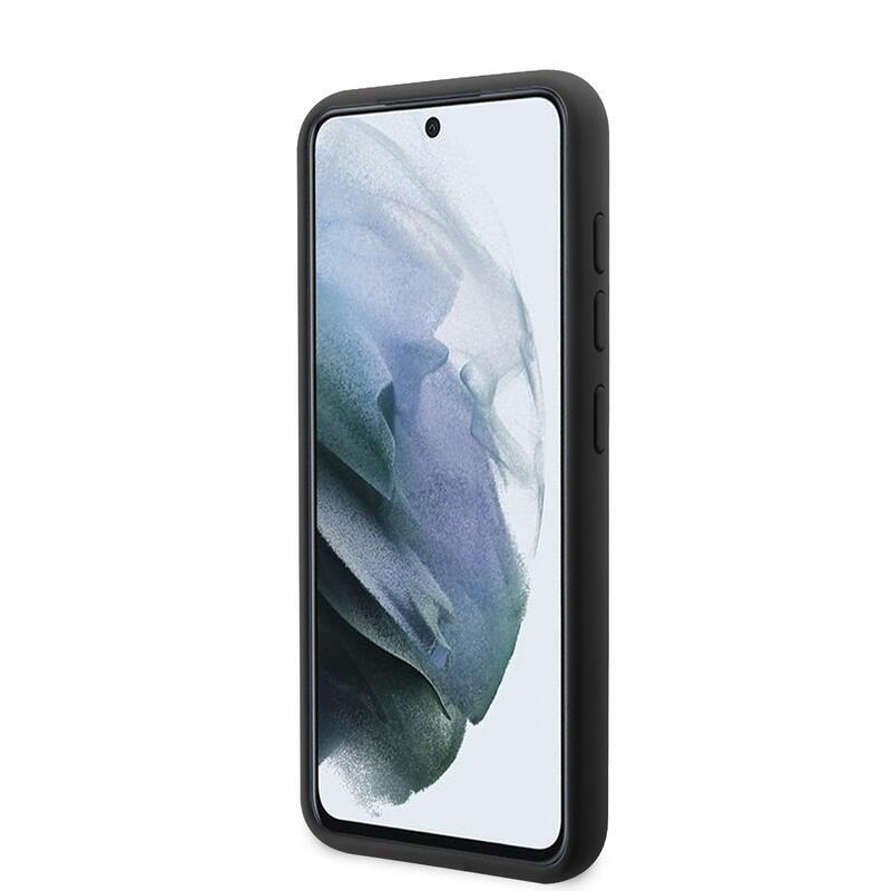 Guess liquid silikónový obal s kovovým logom na Samsung Galaxy S23+ - čierny