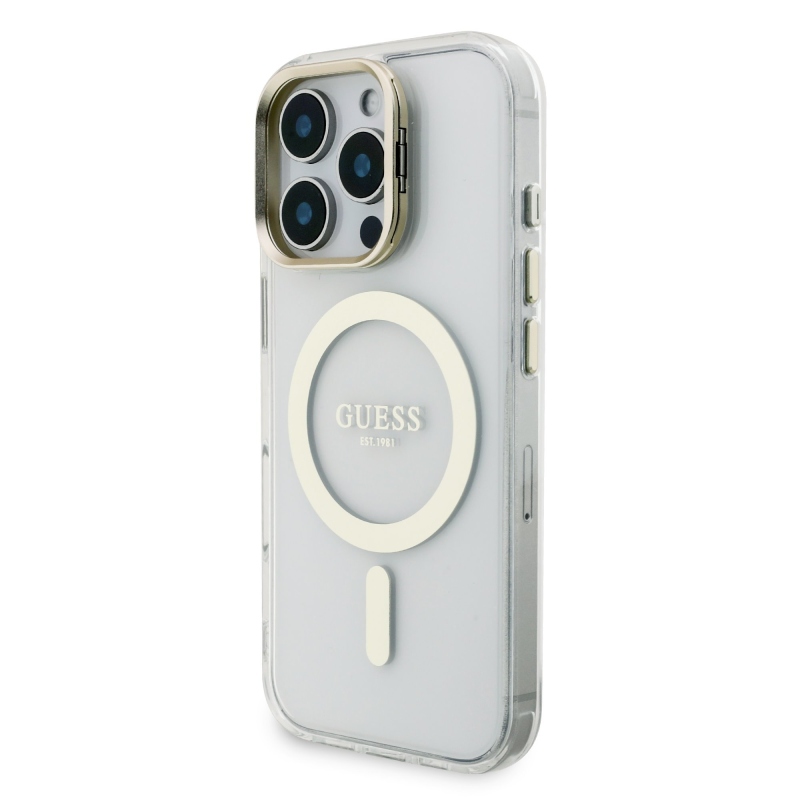 Guess PC/TPU galvanizovaný stojan Camera Frame Back Cover s odnímateľným pozadím pre iPhone 16 Pro