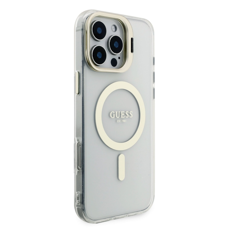 Guess PC/TPU galvanizovaný stojan Camera Frame Back Cover s odnímateľným pozadím pre iPhone 16 Pro Max