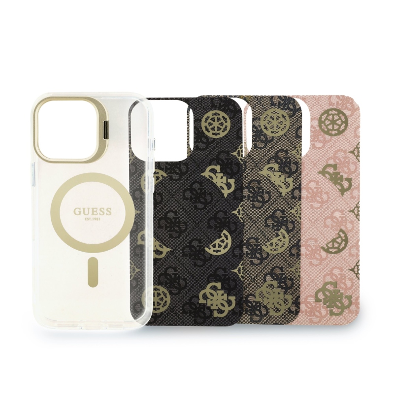 Guess PC/TPU galvanizovaný stojan Camera Frame Back Cover s odnímateľným pozadím pre iPhone 16 Pro Max