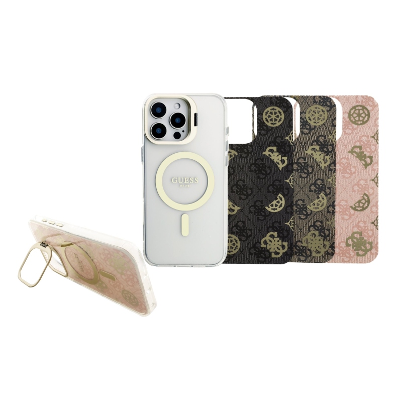 Guess PC/TPU galvanizovaný stojan Camera Frame Back Cover s odnímateľným pozadím pre iPhone 16 Pro Max