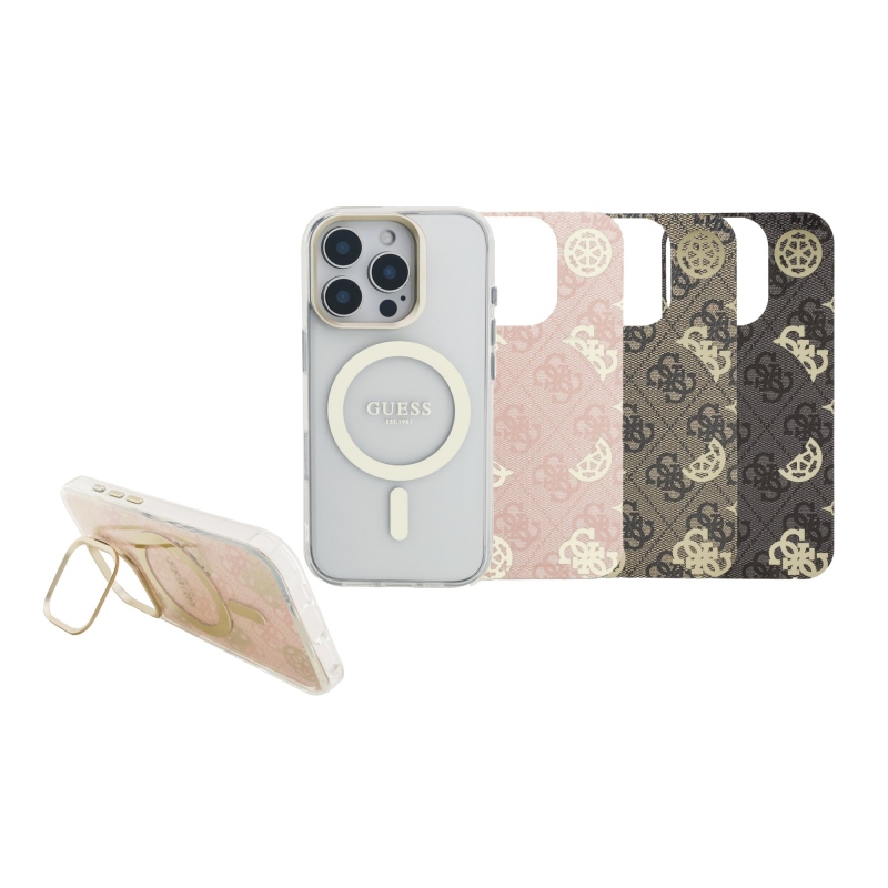 Guess PC/TPU galvanizovaný stojan Camera Frame Back Cover s odnímateľným pozadím pre iPhone 16 Pro