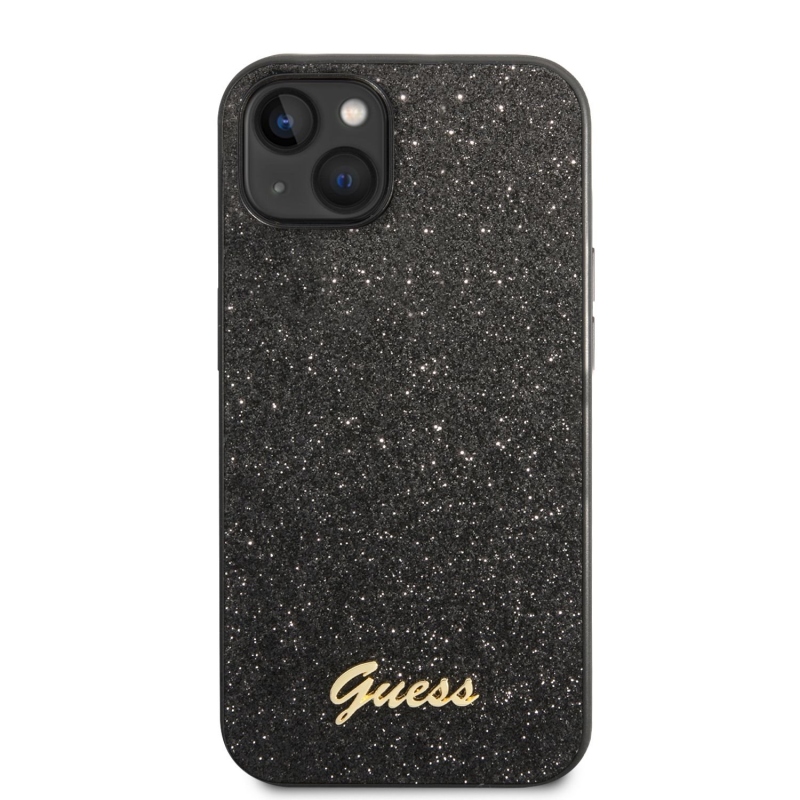 Guess PC/TPU Glitter Flakes Metal Logo Zadný Kryt pre iPhone 14 Black