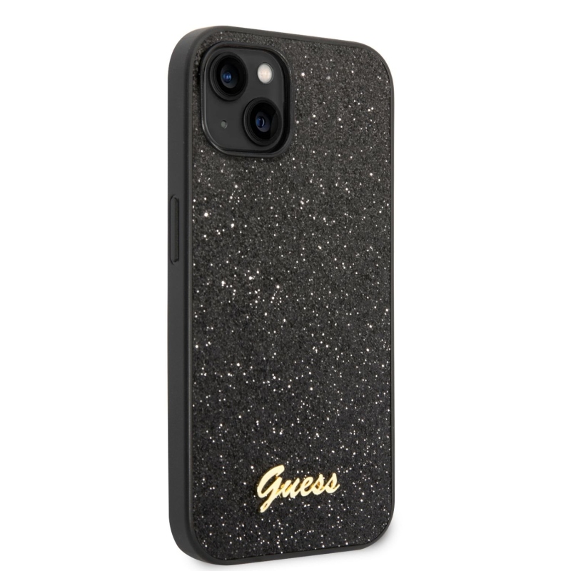 Guess PC/TPU Glitter Flakes Metal Logo Zadný Kryt pre iPhone 14 Black