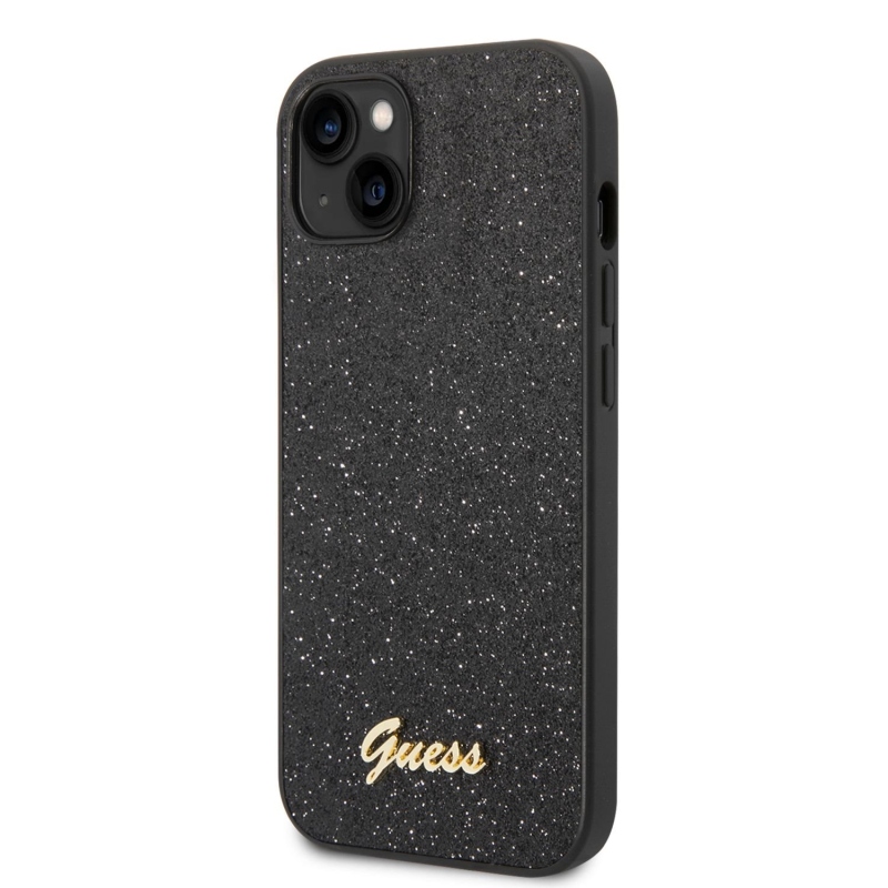 Guess PC/TPU Glitter Flakes Metal Logo Zadný Kryt pre iPhone 14 Black