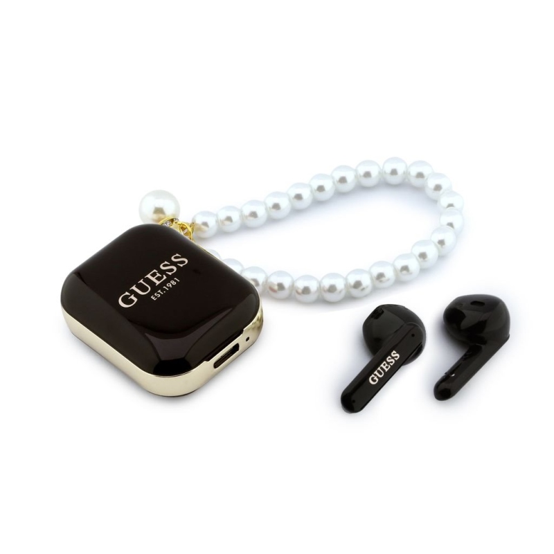 Bezdrôtové slúchadlá Guess Pearl Strap TWS – čierne