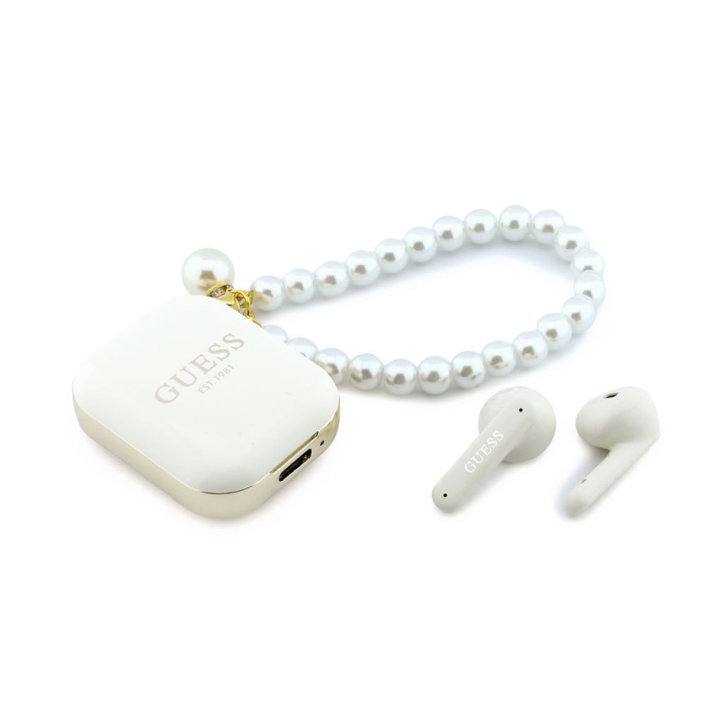 Bezdrôtové slúchadlá Guess Pearl Strap TWS, biele