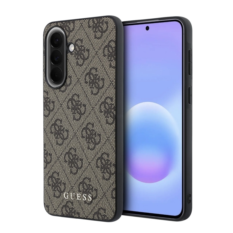 Guess PU 4G Metal Classic Zadný kryt s logom pre Samsung Galaxy A57 Brown
