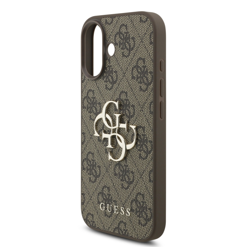 Guess PU 4G Metal Logo Strap Zadný Kryt pre iPhone 17 Brown