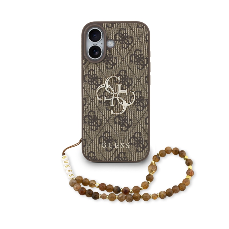 Guess PU 4G Metal Logo Strap Zadný Kryt pre iPhone 17 Brown