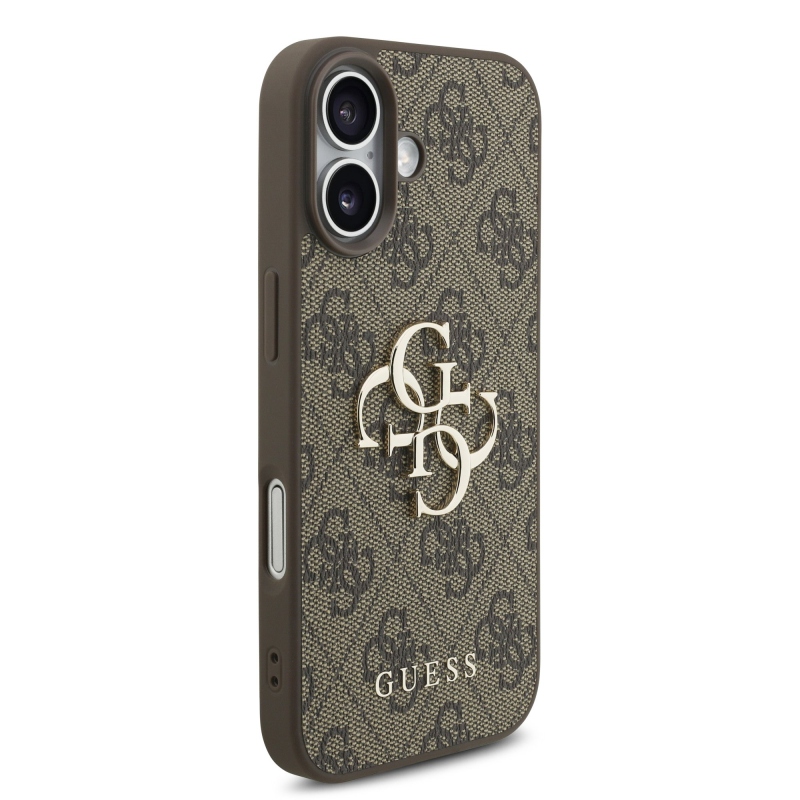 Guess PU 4G Metal Logo Strap Zadný Kryt pre iPhone 17 Brown