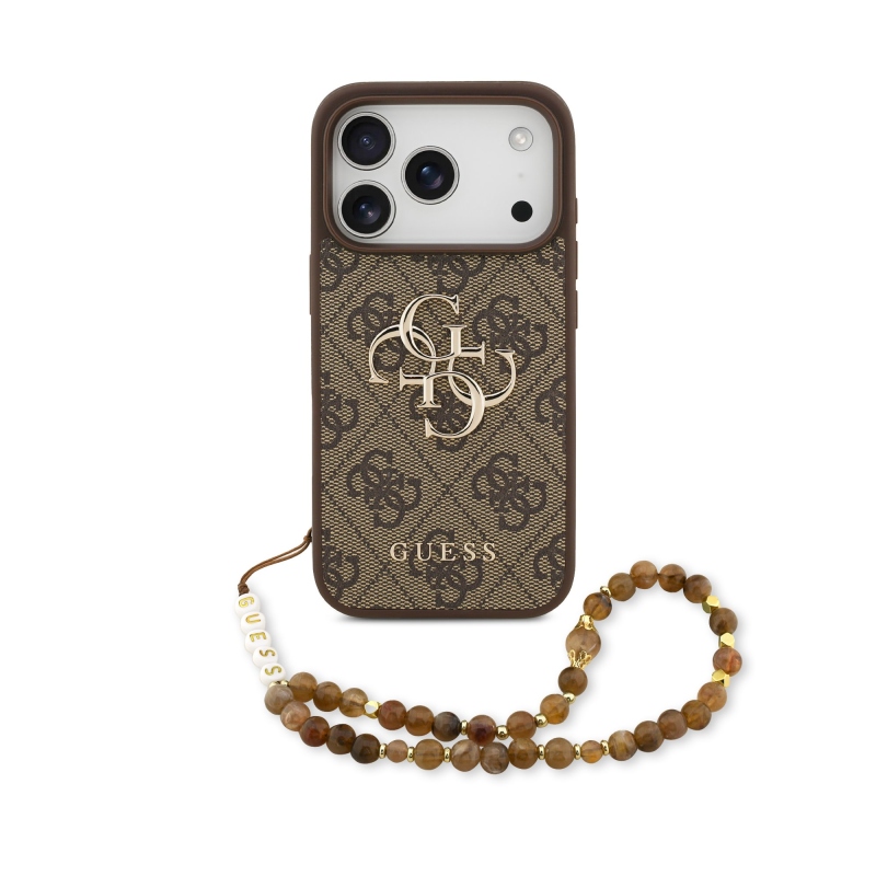 Guess PU 4G Metal Logo Strap Zadný Kryt pre iPhone 17 Pro Brown