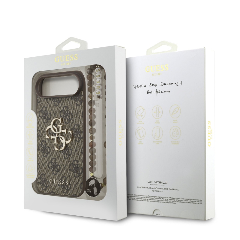 Guess PU 4G Metal Logo Strap Zadný Kryt pre iPhone Air Brown