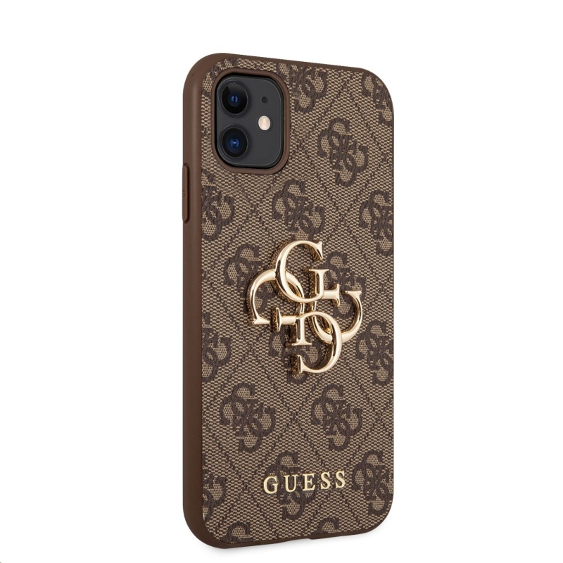 Guess PU 4G Metal Logo Zadný Kryt pre iPhone 11 Brown