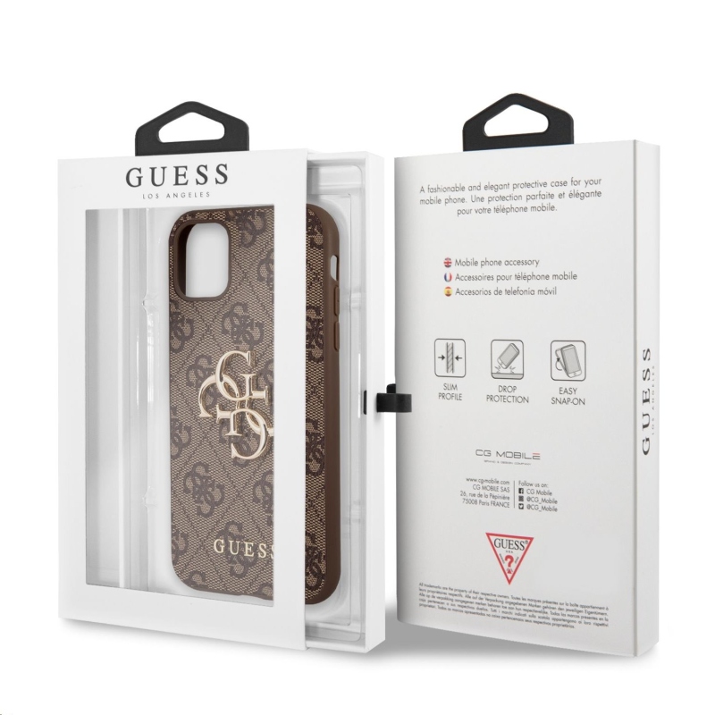 Guess PU 4G Metal Logo Zadný Kryt pre iPhone 11 Brown