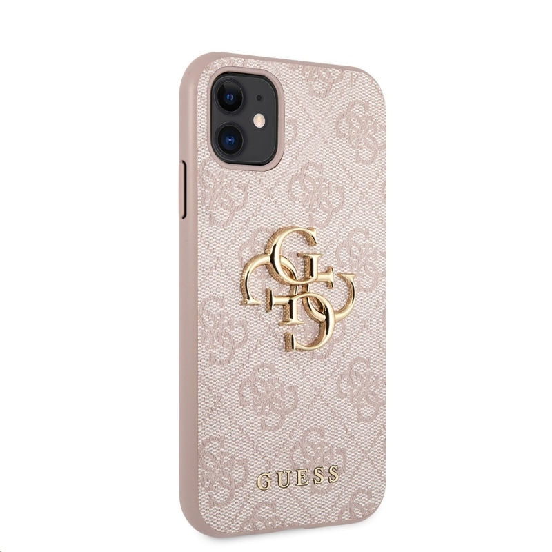 Guess PU 4G Metal Logo Zadný Kryt pre iPhone 11 Pink