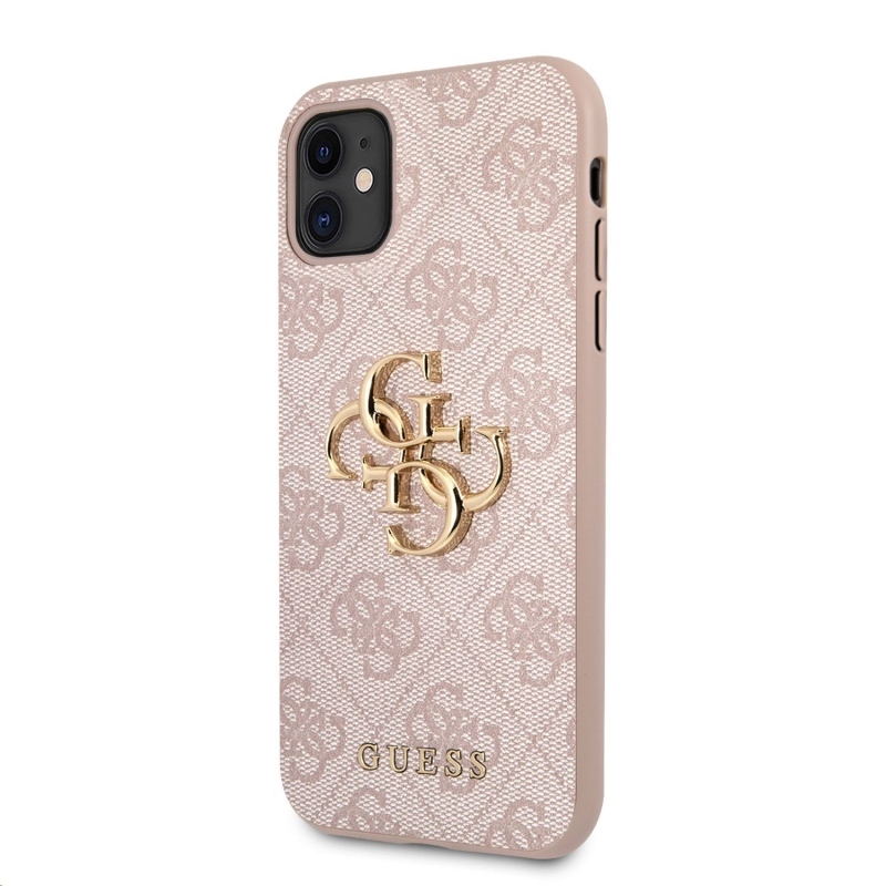 Guess PU 4G Metal Logo Zadný Kryt pre iPhone 11 Pink