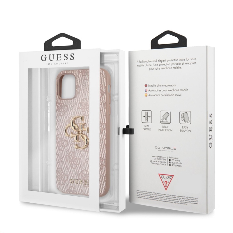 Guess PU 4G Metal Logo Zadný Kryt pre iPhone 11 Pink