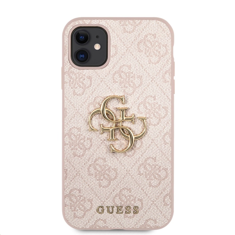 Guess PU 4G Metal Logo Zadný Kryt pre iPhone 11 Pink