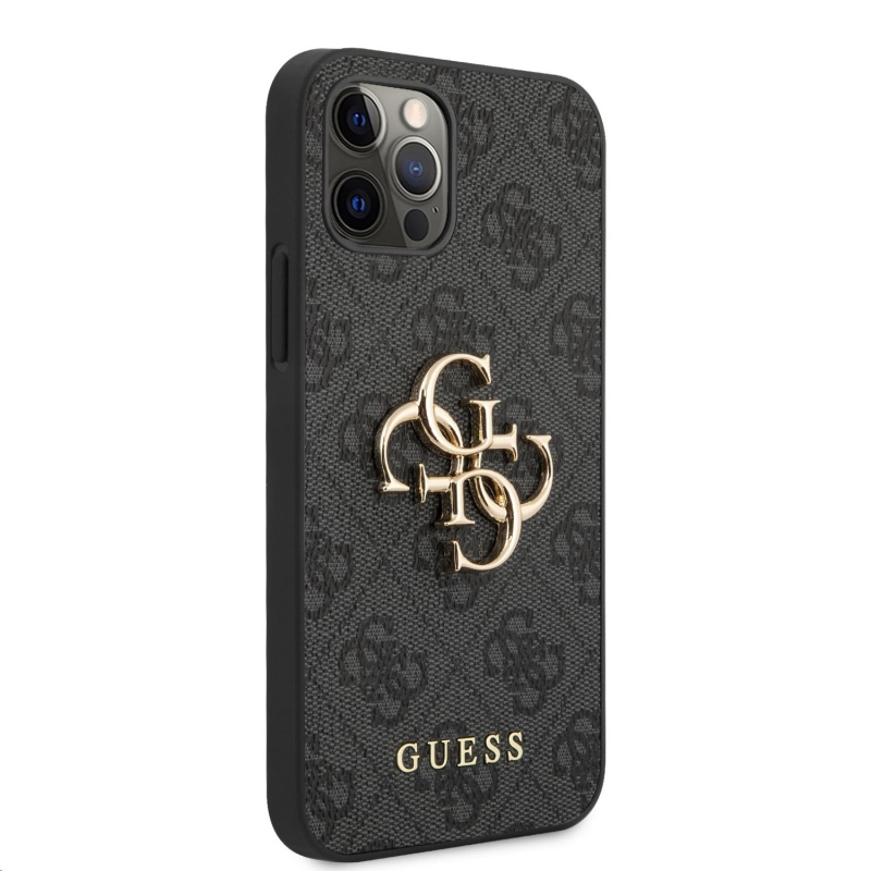 Guess PU 4G Metal Logo Zadný Kryt pre iPhone 12 Pro Max Grey