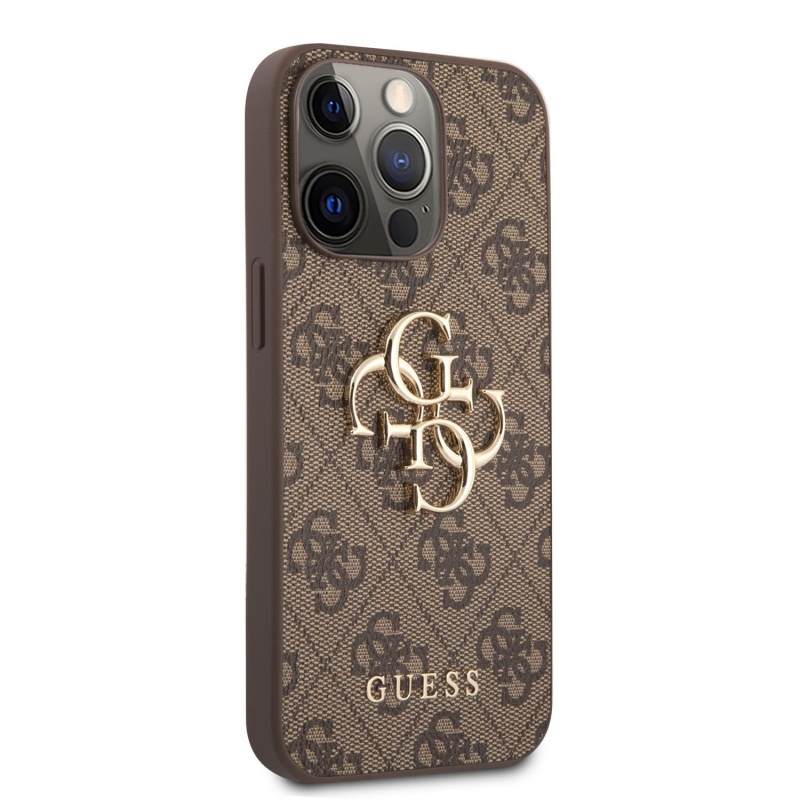 Guess PU 4G Metal Logo Zadný Kryt pre iPhone 13 Pro Brown