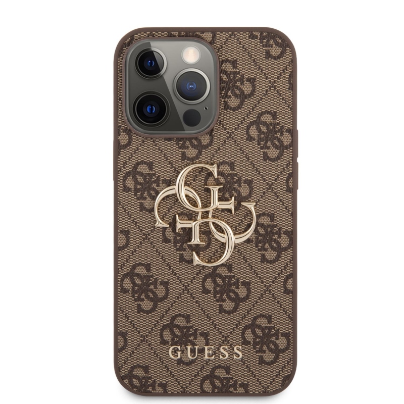 Guess PU 4G Metal Logo Zadný Kryt pre iPhone 13 Pro Brown