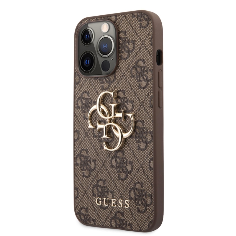 Guess PU 4G Metal Logo Zadný Kryt pre iPhone 13 Pro Brown