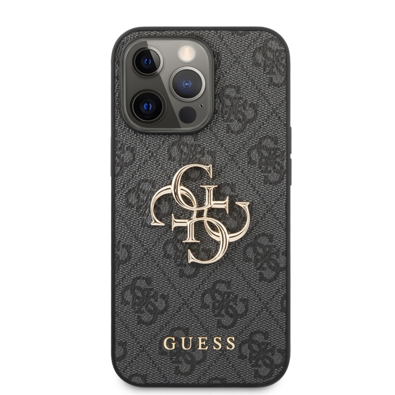 Guess PU 4G Metal Logo Zadný Kryt pre iPhone 13 Pro Grey