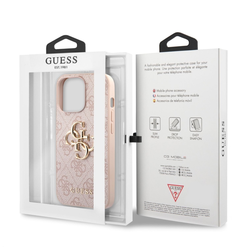 Guess PU 4G Metal Logo Zadný Kryt pre iPhone 13 Pro Max Pink