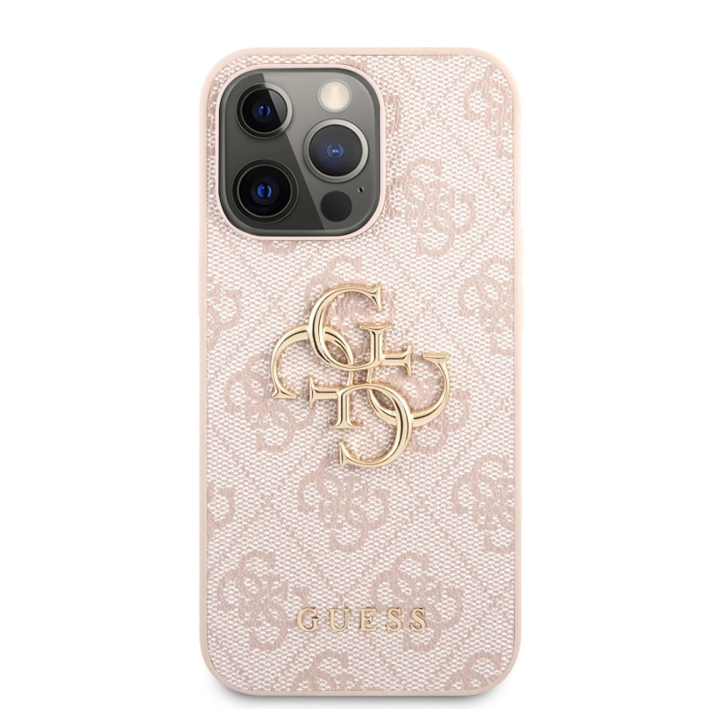 Guess PU 4G Metal Logo Zadný Kryt pre iPhone 13 Pro Pink