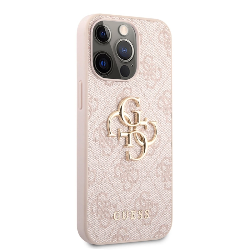 Guess PU 4G Metal Logo Zadný Kryt pre iPhone 13 Pro Pink