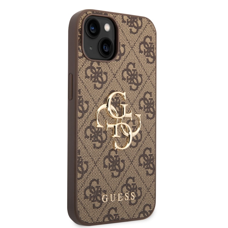 Guess PU 4G Metal Logo Zadný Kryt pre iPhone 14 Brown