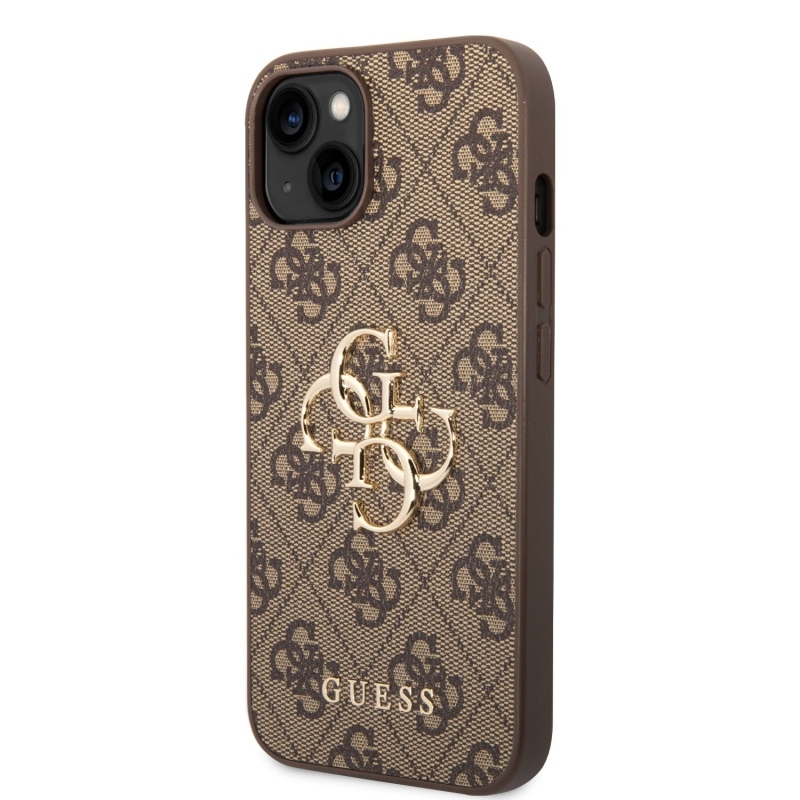 Guess PU 4G Metal Logo Zadný Kryt pre iPhone 14 Brown