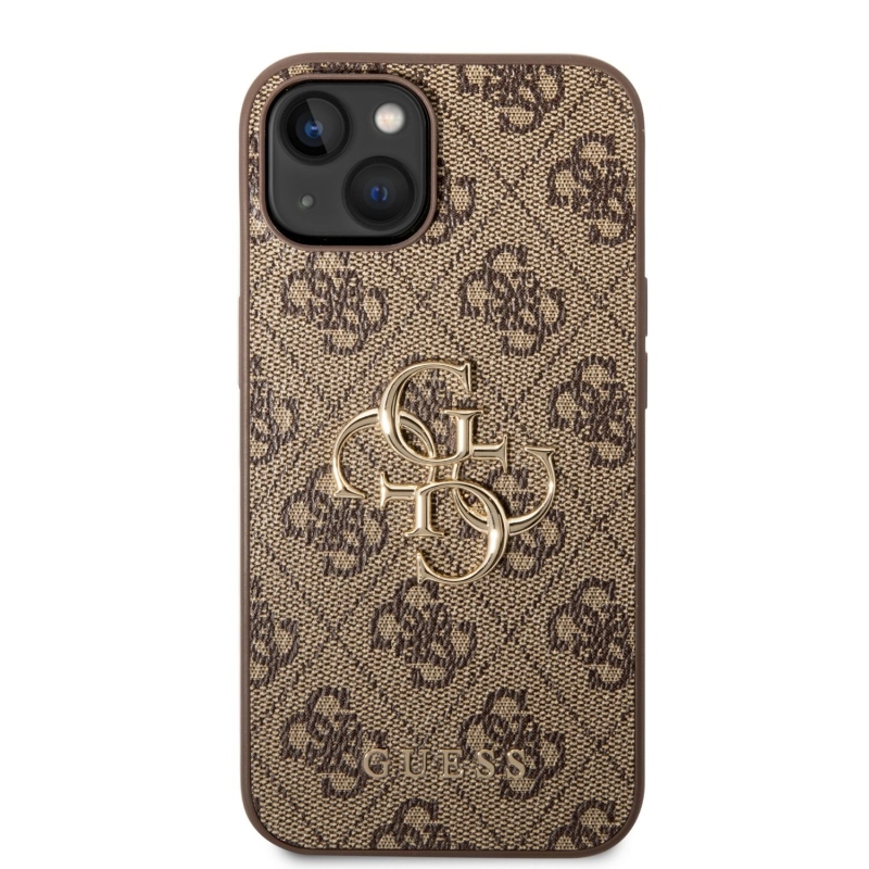 Guess PU 4G Metal Logo Zadný Kryt pre iPhone 14 Brown