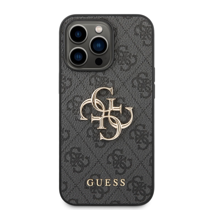 Guess PU 4G Metal Logo Zadný Kryt pre iPhone 14 Pro Grey