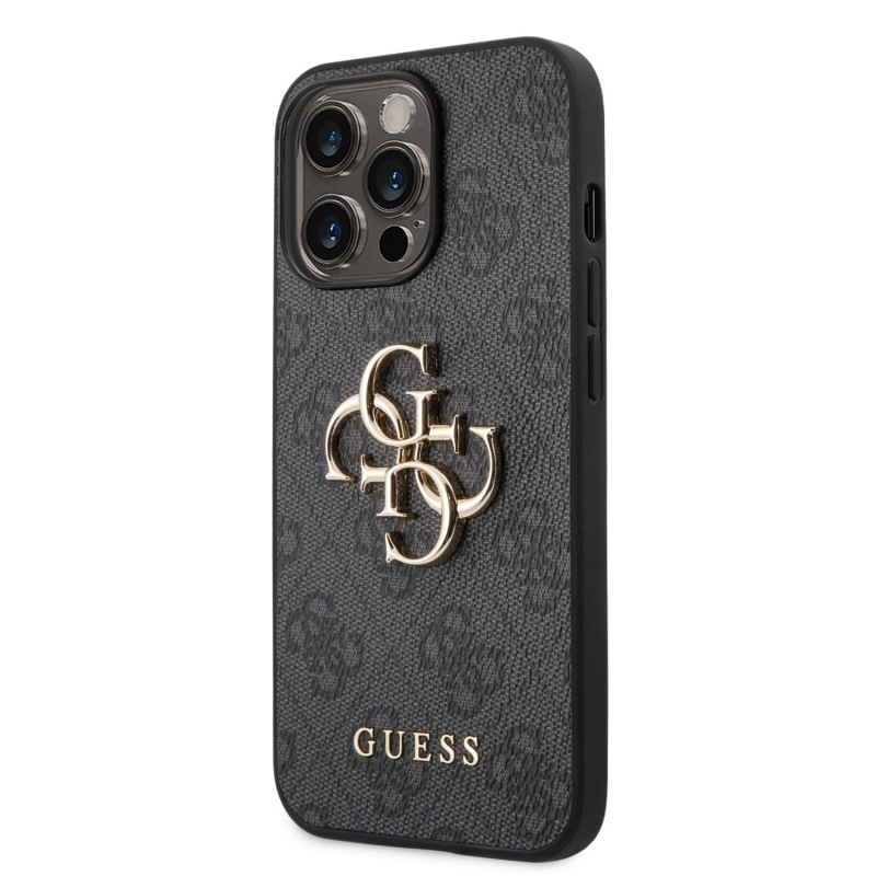 Guess PU 4G Metal Logo Zadný Kryt pre iPhone 14 Pro Grey