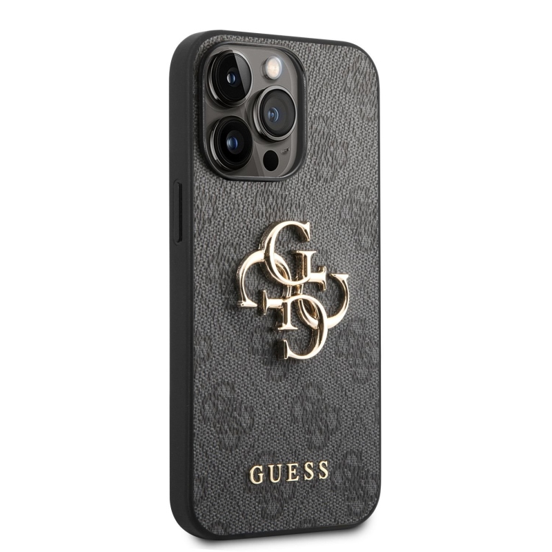 Guess PU 4G Metal Logo Zadný Kryt pre iPhone 14 Pro Grey