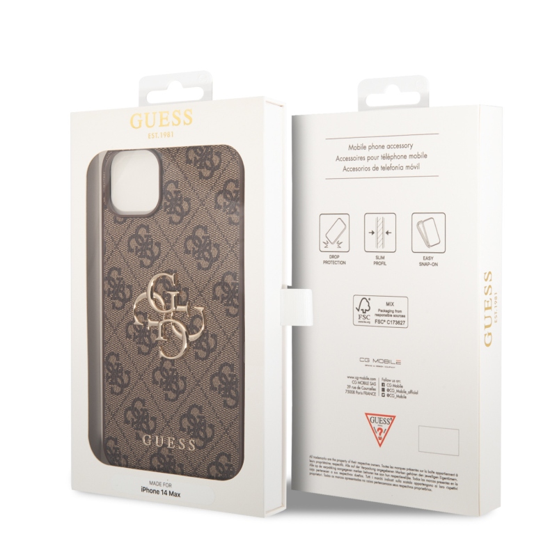 Guess PU 4G Metal Logo Zadný Kryt pre iPhone 15 Plus Brown