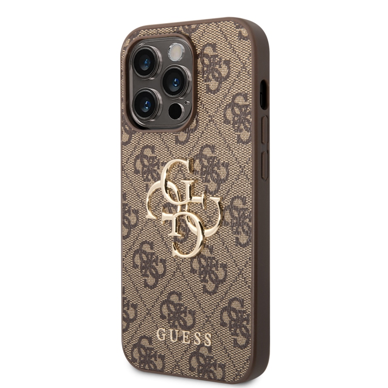 Guess PU 4G Metal Logo Zadný Kryt pre iPhone 15 Pro Brown