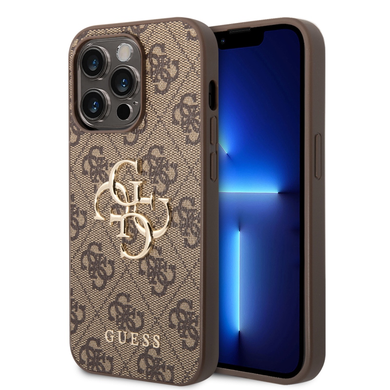 Guess PU 4G Metal Logo Zadný Kryt pre iPhone 15 Pro Brown