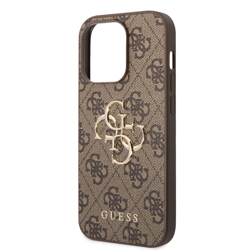 Guess PU 4G Metal Logo Zadný Kryt pre iPhone 15 Pro Brown