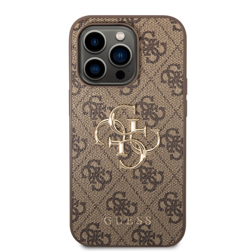 Guess PU 4G Metal Logo Zadný Kryt pre iPhone 15 Pro Brown