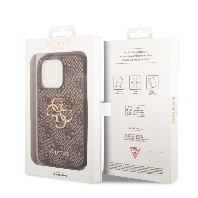 Guess PU 4G Metal Logo Zadný Kryt pre iPhone 15 Pro Brown