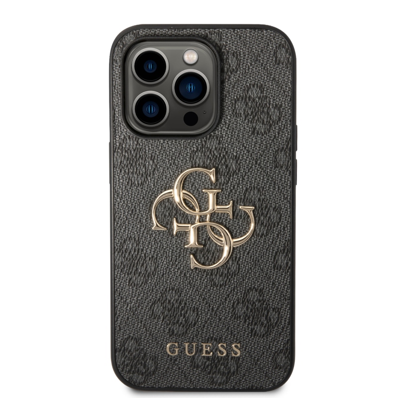 Guess PU 4G Metal Logo Zadný Kryt pre iPhone 15 Pro Grey