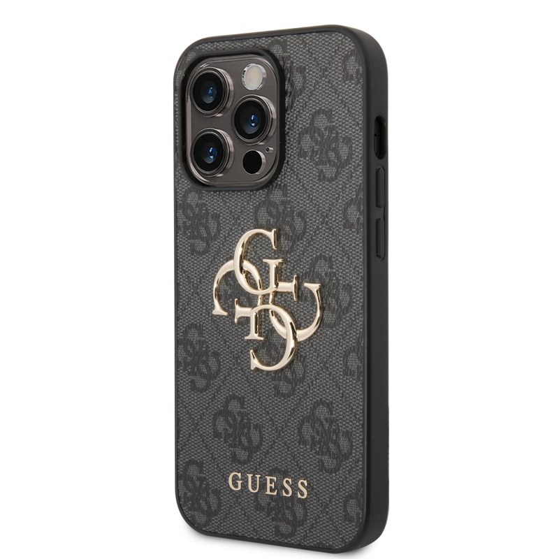 Guess PU 4G Metal Logo Zadný Kryt pre iPhone 15 Pro Grey