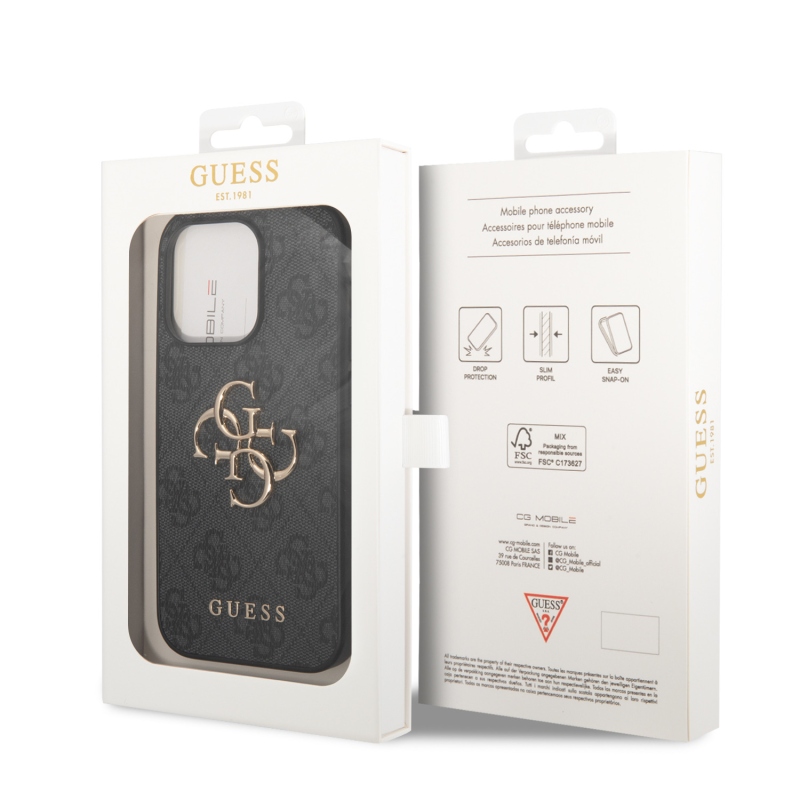 Guess PU 4G Metal Logo Zadný Kryt pre iPhone 15 Pro Grey