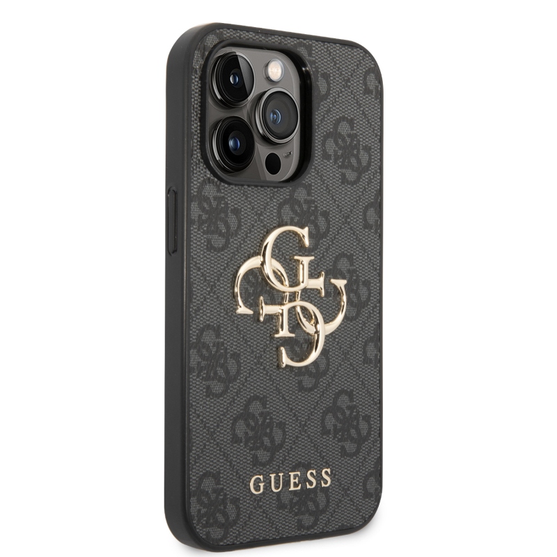 Guess PU 4G Metal Logo Zadný Kryt pre iPhone 15 Pro Grey