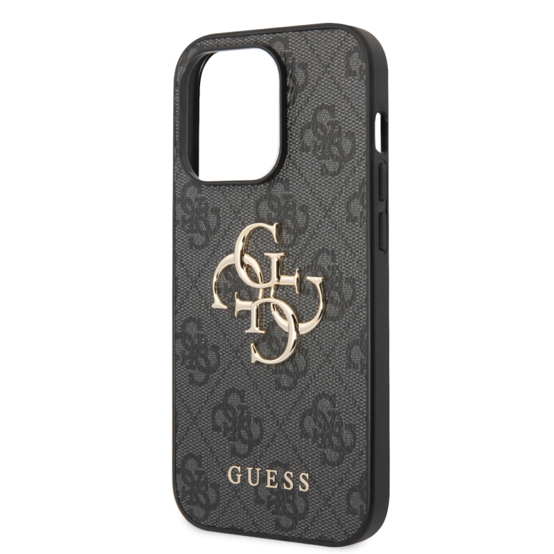 Guess PU 4G Metal Logo Zadný Kryt pre iPhone 15 Pro Grey