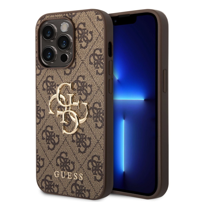 Guess PU 4G Metal Logo Zadný Kryt pre iPhone 15 Pro Max Brown