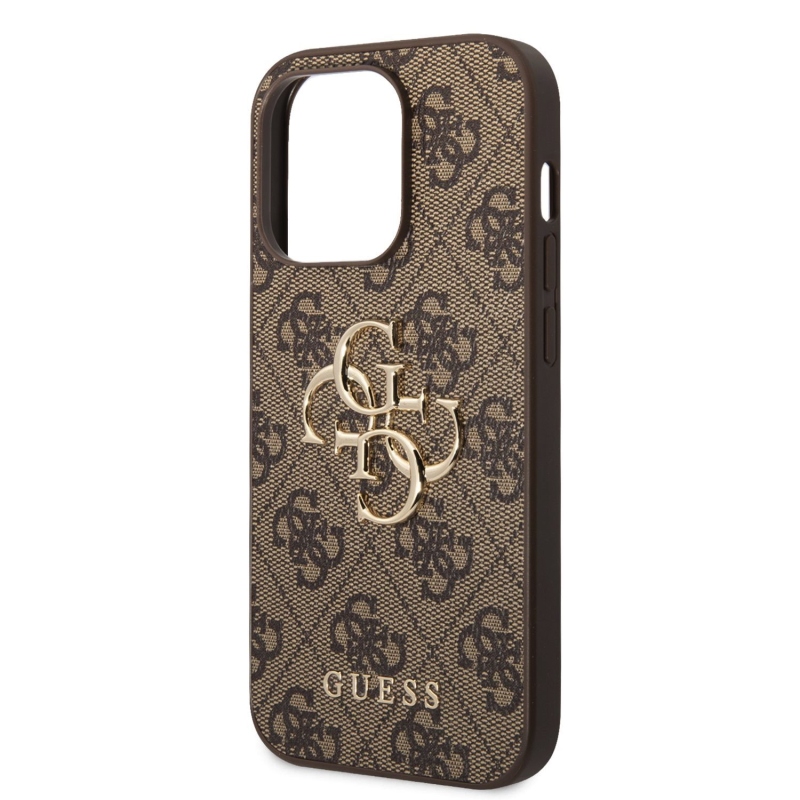 Guess PU 4G Metal Logo Zadný Kryt pre iPhone 15 Pro Max Brown